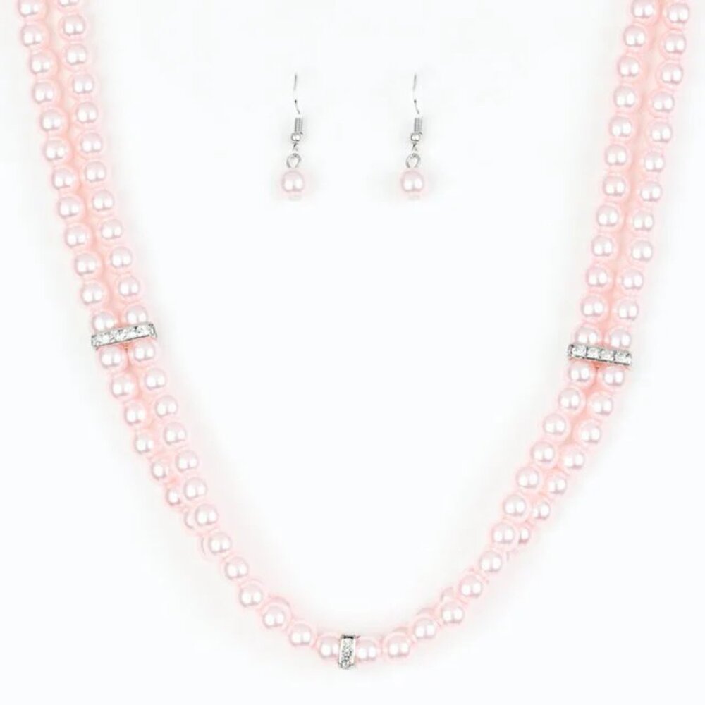 Paparazzi Put on Your Party Dress Pink Pearl Necklace & Earrings Set